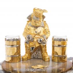 Икорница со стопками &amp;quot;Рыбак с санями&amp;quot; камень агат, мрамор Златоуст