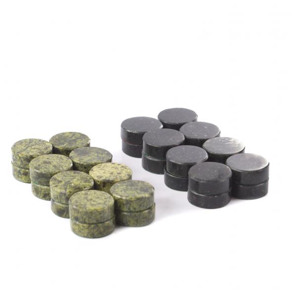 Игральные фишки для нард и шашек 25 мм из камня змеевик 32 штуки 121417