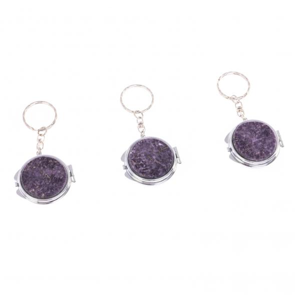 Складное зеркало брелок из сиреневого флюорита круглое 126596