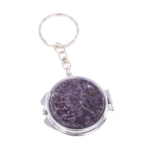 Складное зеркало брелок из сиреневого флюорита круглое 126596