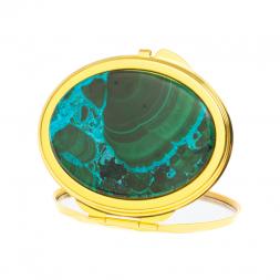 Зеркальце овальное из малахита с хризоколлой цвет золото