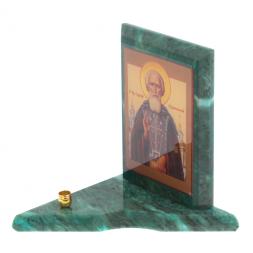 Икона с подсвечником Сергий Радонежский малая из змеевика 9,5х9,5х10 см