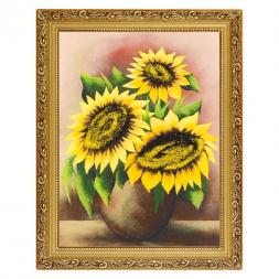 Картина с рисунком из камня &amp;quot;Букет подсолнухов&amp;quot; багет 36х46 см