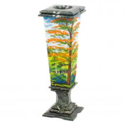 Ваза из змеевика &amp;quot;Осень&amp;quot; рисунок из каменной крошки 12х12х37 см