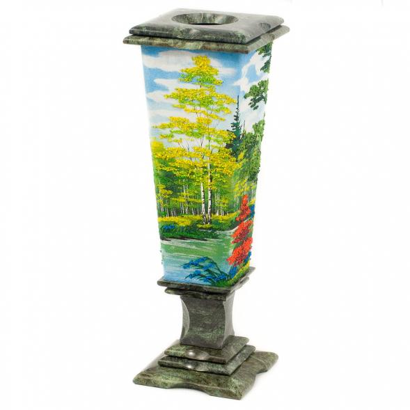 Ваза из змеевика &amp;quot;Осень&amp;quot; рисунок из каменной крошки 12х12х37 см 113630