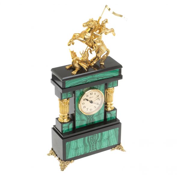 Каминные часы &amp;quot; Георгий Победоносец&amp;quot; камень малахит 127530