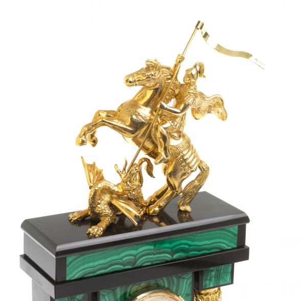 Каминные часы &amp;quot; Георгий Победоносец&amp;quot; камень малахит 127530