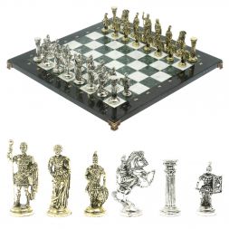 Шахматы &amp;quot;Римские воины&amp;quot; доска 44х44 см из мрамора и змеевика