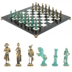 Шахматы "Отечественная война 1812 г. " фигуры бронза / патина 40х40 см мрамор
