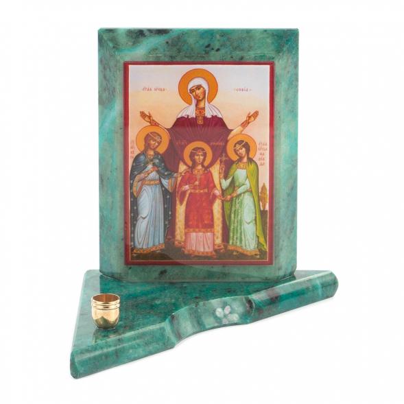 Икона с подсвечником Вера, Надежда, Любовь и мать их София малая 9,5х9,5х10 см 119744