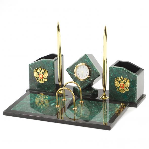 Настольный набор &amp;quot;Куб&amp;quot; камень змеевик 120102