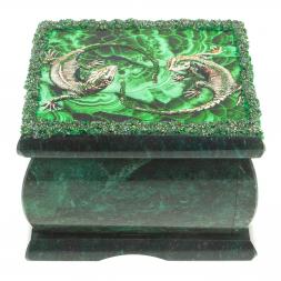 Шкатулка из змеевика с иллюстрацией &amp;quot;Пара ящериц&amp;quot; 10х10х6,5 см