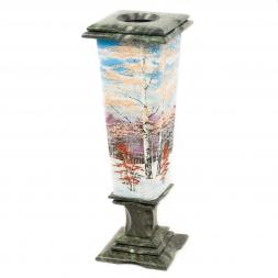 Ваза декоративная &amp;quot;Зима&amp;quot; из змеевика большая 12х12х37 см