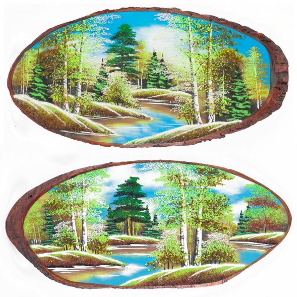 Панно на срезе дерева &amp;quot;Весна&amp;quot; горизонтальное 70-75 см каменная крошка 111067