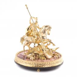 Статуэтка из бронзы &amp;quot;Георгий Победоносец&amp;quot; на каменной подставке из яшмы