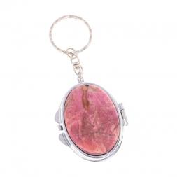 Складное зеркало брелок из родонита овальное