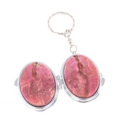 Складное зеркало брелок из родонита овальное