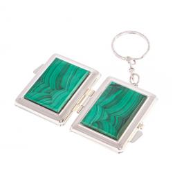 Складное зеркало брелок из малахита прямоугольное