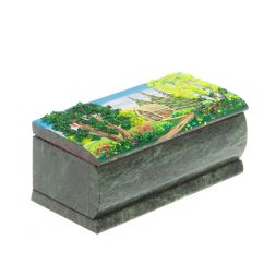 Шкатулка &amp;quot;Домик в летнем лесу&amp;quot; змеевик 15х7,5х6 см