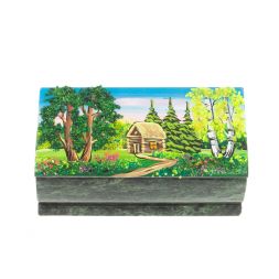 Шкатулка &amp;quot;Домик в летнем лесу&amp;quot; змеевик 15х7,5х6 см