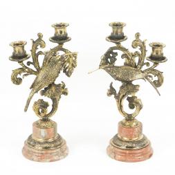 Канделябры из бронзы и камня креноид "Колибри"