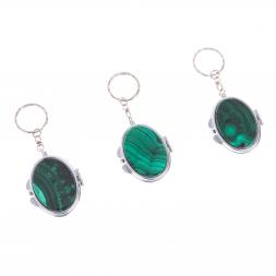 Складное зеркало брелок из малахита овальное