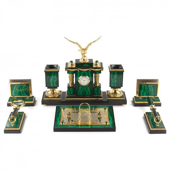 Настольный набор из малахита &amp;quot;Орел&amp;quot; Златоуст 114002