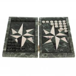 Нарды из камня &amp;quot;Роза ветров&amp;quot; белый мрамор / офиокальцит