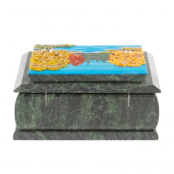 Шкатулка с рисунком &amp;quot;Осень&amp;quot; из змеевика 16х12х7,5 см 127134