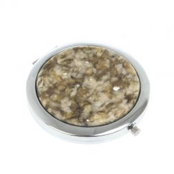 Зеркало карманное круглое из камня жельбертит цвет серебро