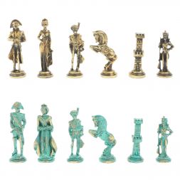 Шахматы "Отечественная война 1812 г. " фигуры бронза / патина 40х40 см мрамор змеевик