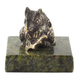 Сувенир "Крыса с сыром" из бронзы и змеевика