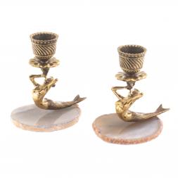 Подсвечники &amp;quot;Русалка&amp;quot; из камня агат с бронзой пара