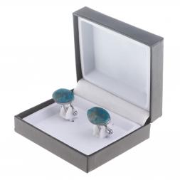 Запонки камень голубой апатит овальные