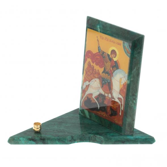 Икона с подсвечником Георгий Победоносец средняя из змеевика 12х12х13 см 118927