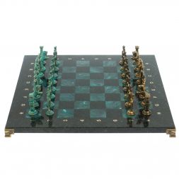 Шахматы "Отечественная война 1812 г. " фигуры бронза / патина 40х40 см змеевик