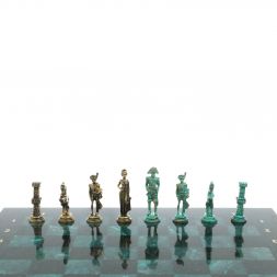 Шахматы "Отечественная война 1812 г. " фигуры бронза / патина 40х40 см змеевик