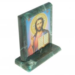 Икона настольная "Спаситель" камень змеевик 11,5х4,5х12 см