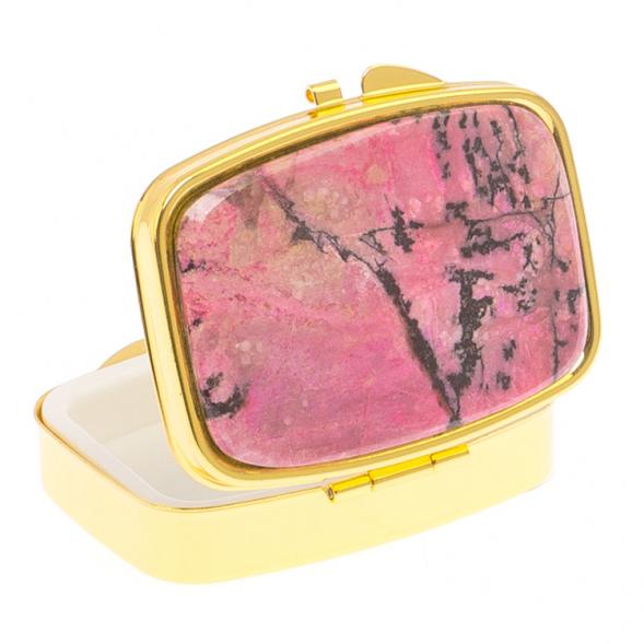 Таблетница на 2 отделения камень родонит цвет золото 125543