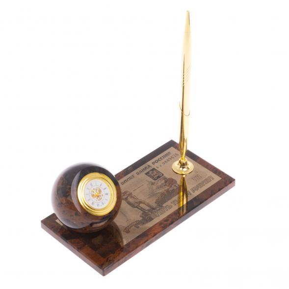 Письменный набор &amp;quot;Купюра 5000 рублей&amp;quot; из коричневого обсидиана 127059