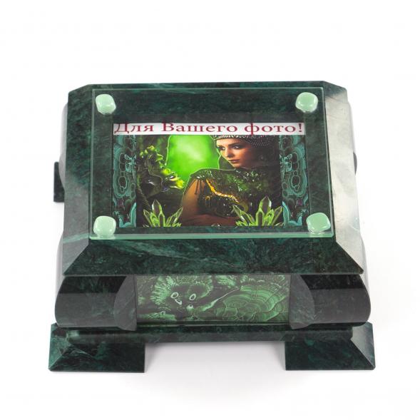Шкатулка для украшений с фоторамкой камень змеевик 20,5х17,5х11 см 121615
