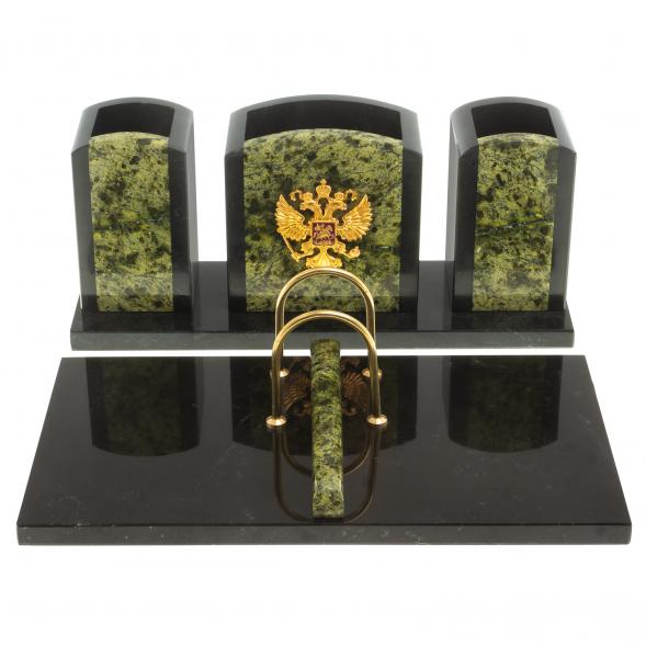Настольный набор из змеевика &amp;quot;Канцелярский&amp;quot; с гербом РФ 124000