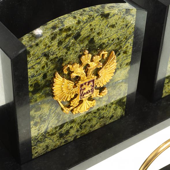 Настольный набор из змеевика &amp;quot;Канцелярский&amp;quot; с гербом РФ 124000