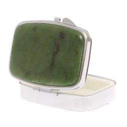 Таблетница на 2 отделения камень нефрит цвет серебро