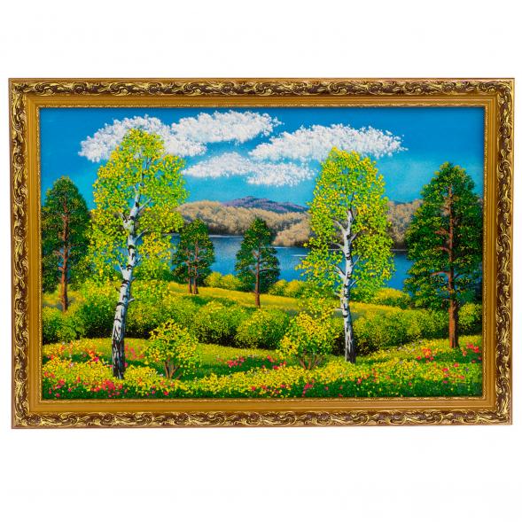 Картина &amp;quot;Летний пейзаж&amp;quot; багет бронза 66х46 см, каменная крошка 126012