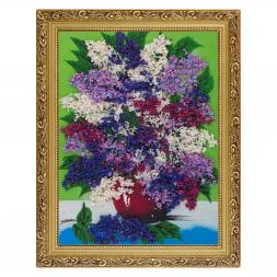 Картина с рисунком из камня &amp;quot;Сирень в горшке&amp;quot; багет 36х46 см зеленый фон