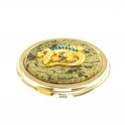Зеркальце круглое из змеевика с круглой ящерицей цвет золото