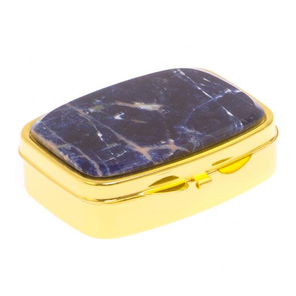 Таблетница на 2 отделения камень содалит цвет золото 125547