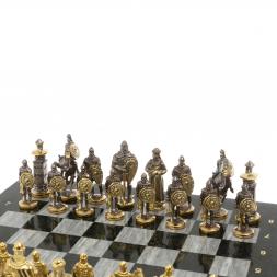 Шахматы подарочные &amp;quot;Богатыри&amp;quot; из змеевика и серого мрамора 44х44 см
