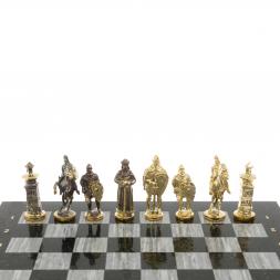 Шахматы подарочные &amp;quot;Богатыри&amp;quot; из змеевика и серого мрамора 44х44 см